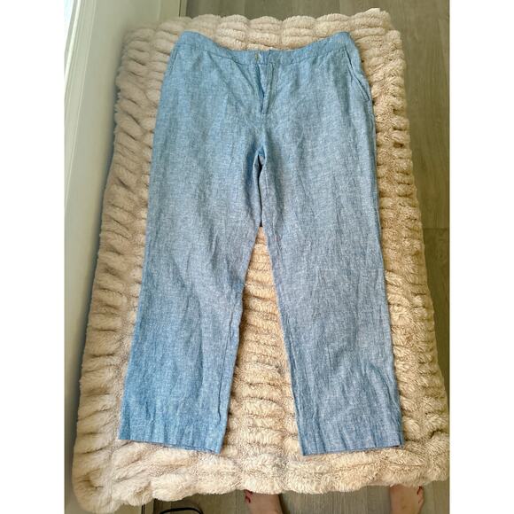 Draper James Chambray Linen Blend Cropped Straight Leg Pants Sz 10 - Picture 5 of 7